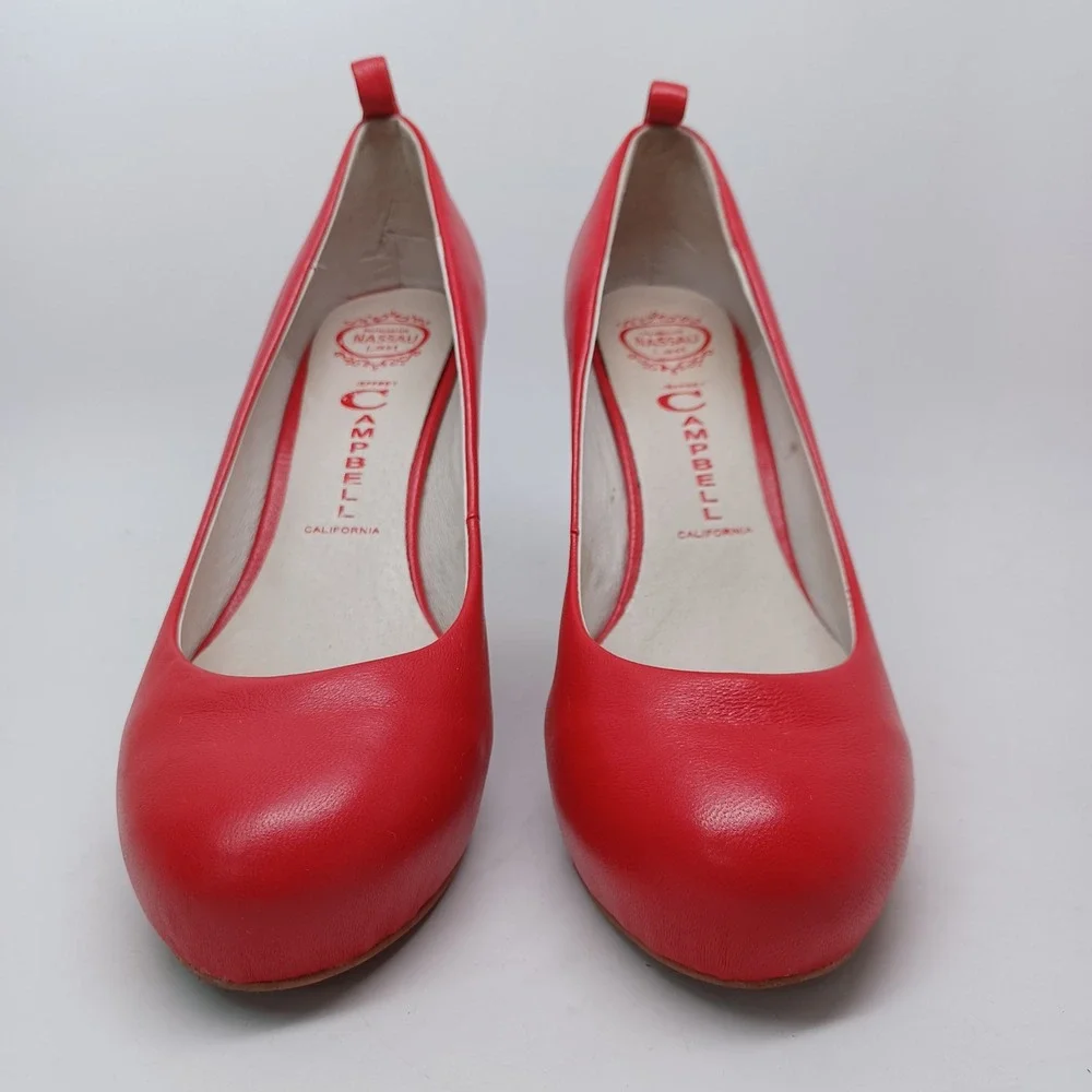 Jeffrey Campbell Nassau Last Red Leather Beige Suede Wedge Pumps Womens 7M